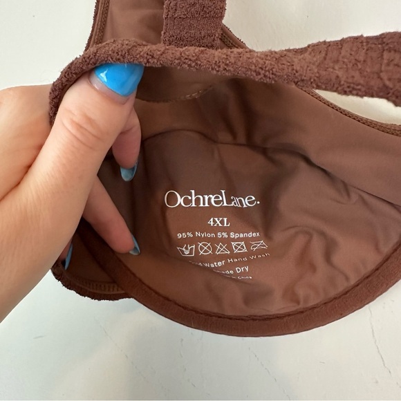 OchreLane | Brown Ribbed Material V-Neck Bikini Top Size 4XL - Picture 4 of 4